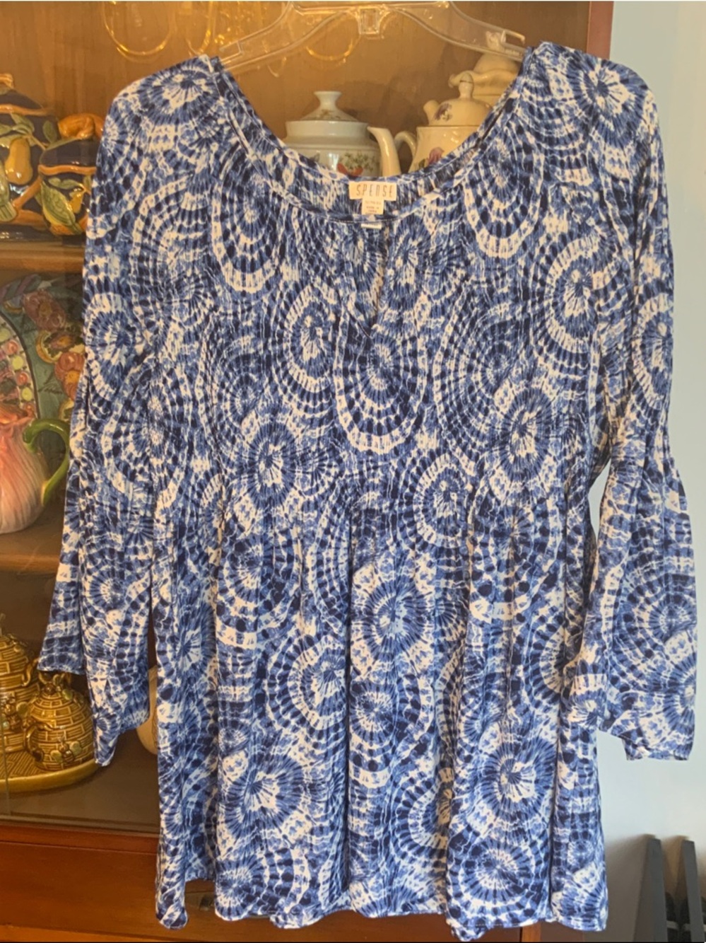 Spense Blue & White Tie-Dye Peasant Tunic